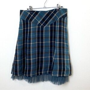 Tulle Academia Plaid Wool Blend Skirt - Large